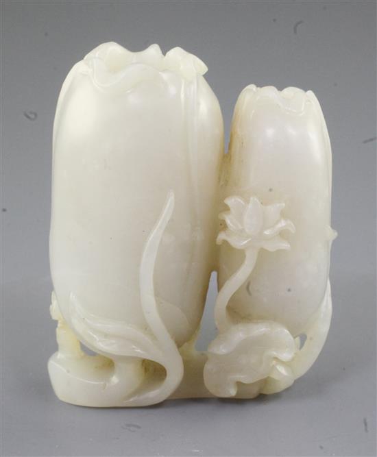 A Chinese white jade lotus small vase, height 8cm